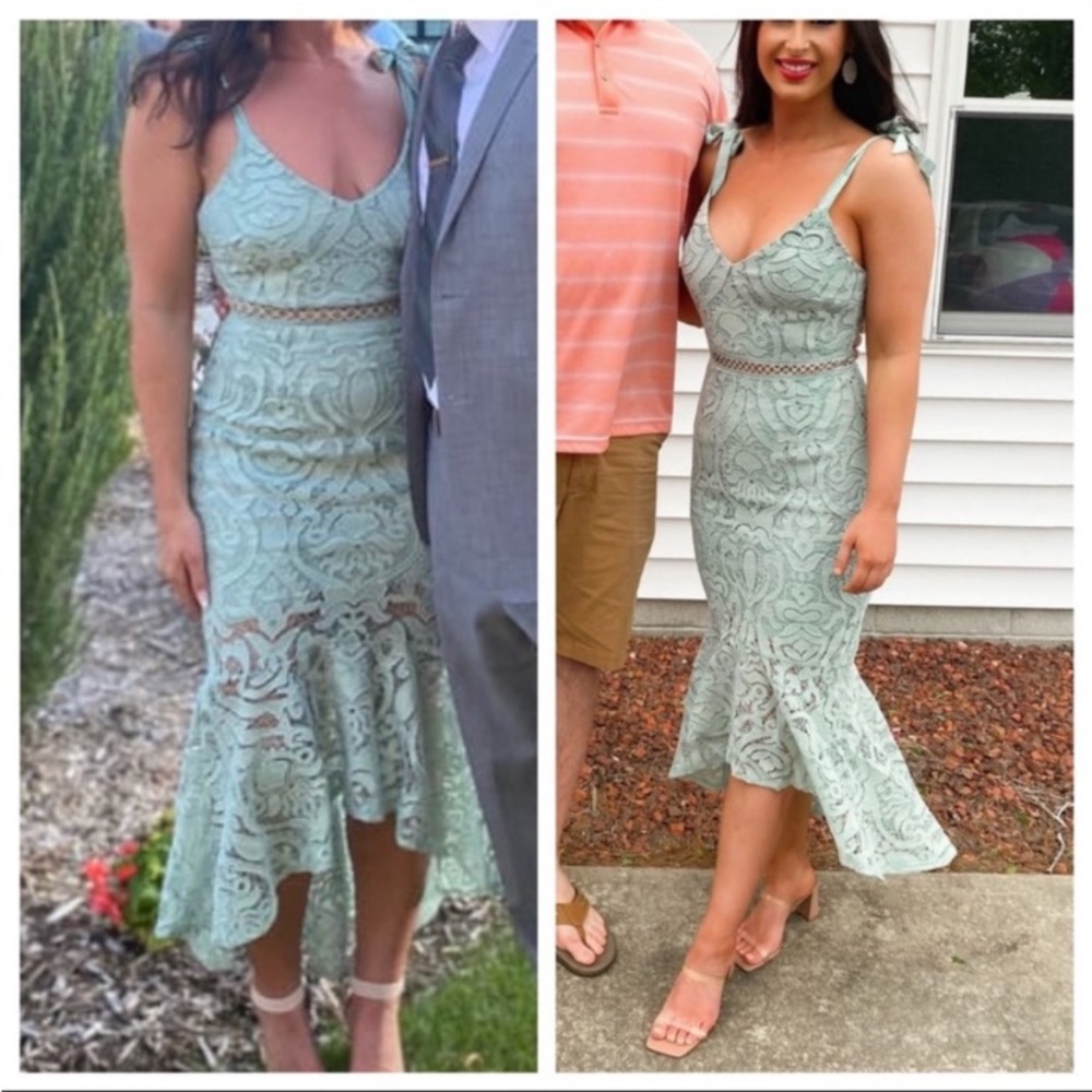 Lulu's Mint Green Lace Midi Dress